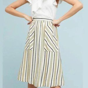Anthropologie Akemi + Kim green striped Luria Midi Skirt, Size M